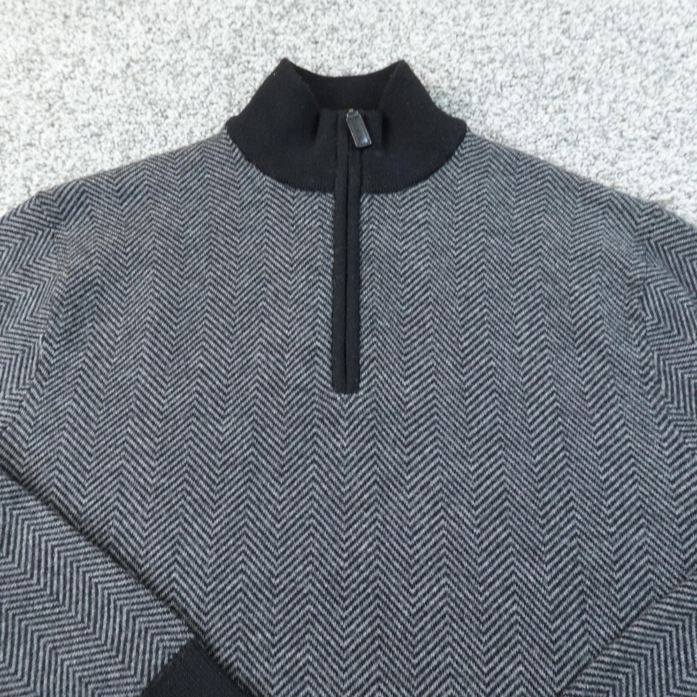 Cremieux Sweater Mens L Gray Herringbone 1/4 Zip Mock Neck Merino Wool Pullover